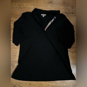 Burberry pique xl polo shirt black puff sleeve classic preppy chic